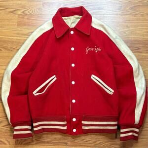 Vtg Wool Varsity Letterman Jacket Hilton Central Red Small Reversible